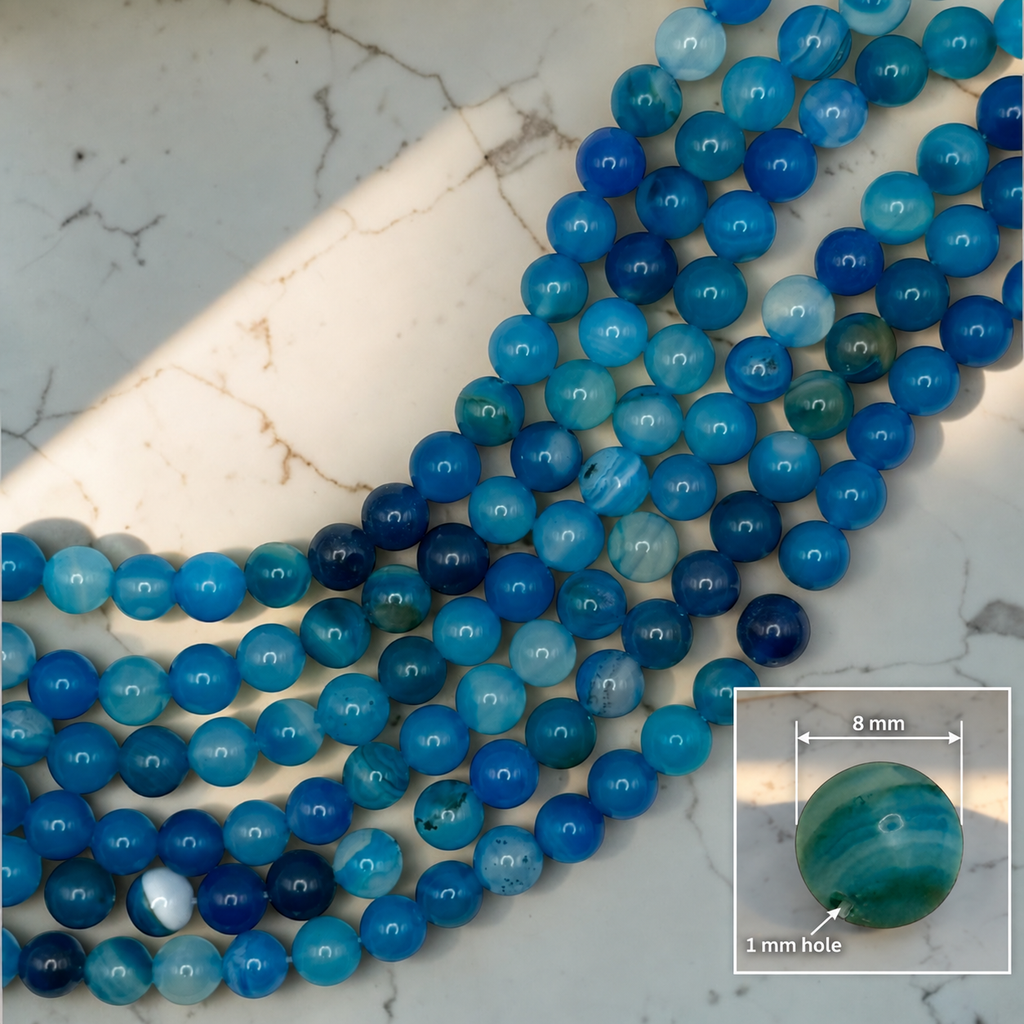 Striped Blue Agate Beads – 8mm
