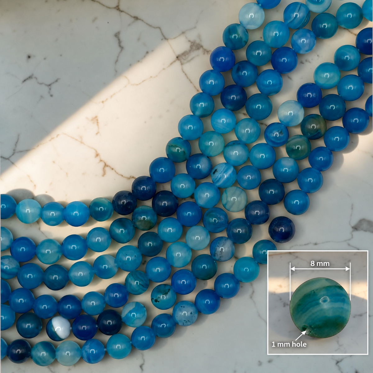 Striped Blue Agate Beads – 8mm