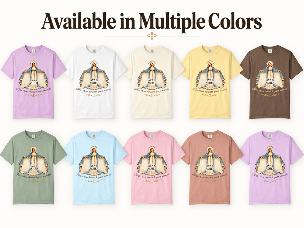 Personalized Marian Mantle Comfort Colors Tee – “Keep Them Beneath Your Mantle” Catholic Shirt