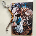 The Christ Volume 5 Christian comic book with wooden St. Benedict decade rosary and silver carabiner