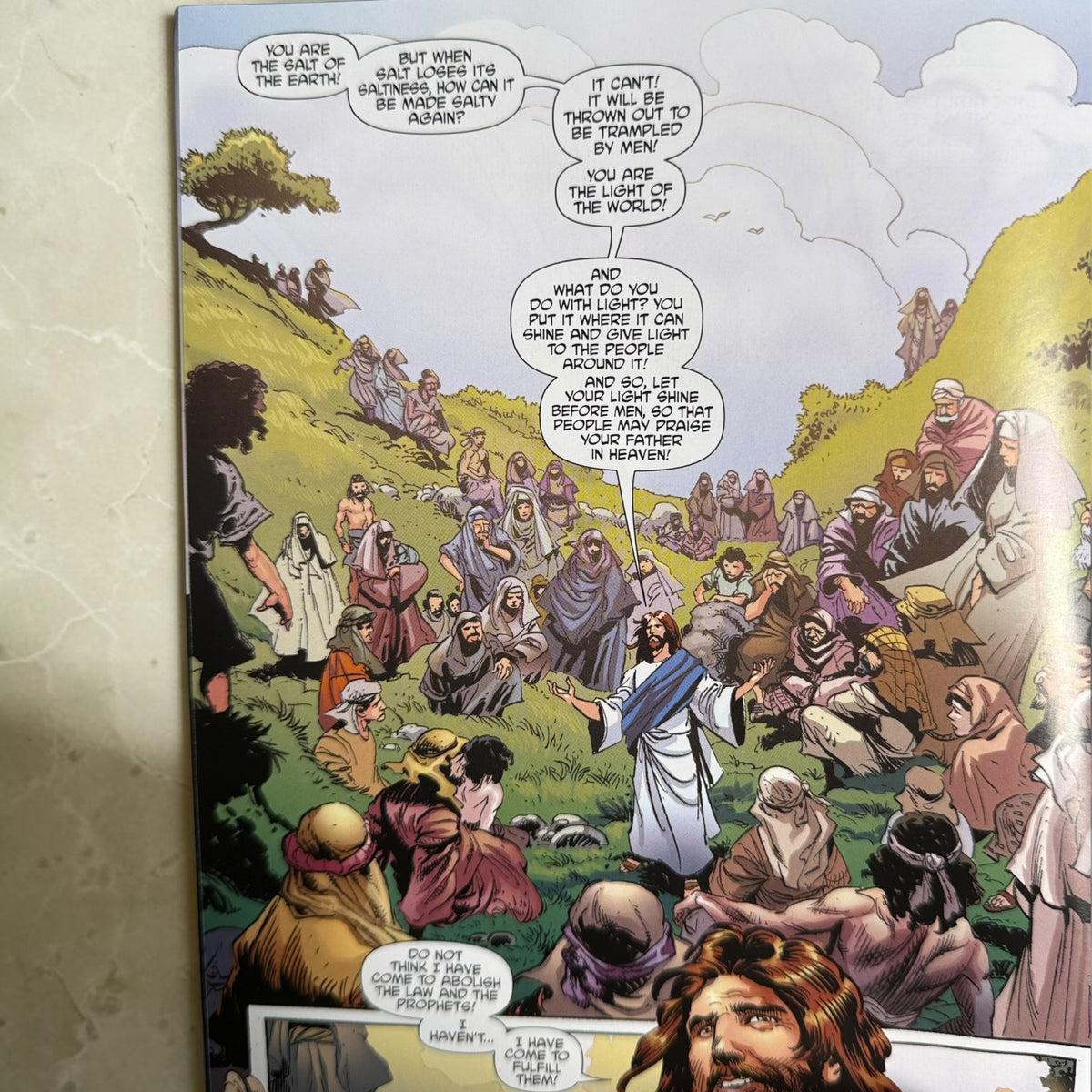 The Christ Volume 5 Christian comic book interior featuring Jesus teaching the crowds