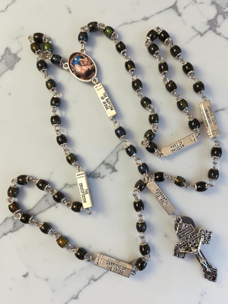 Mood color-changing guided mystery rosary full product view