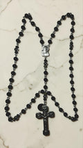 Black stainless steel bead Rosary with silver-tone Padre Pio centerpiece and dark crucifix