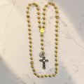 Gold Saint Benedict rosary with crystal gemstone accent beads full view