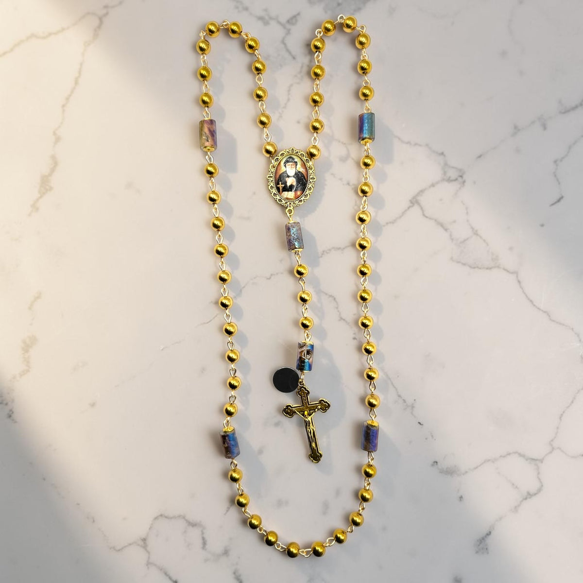 Gold St. Charbel Rosary full view