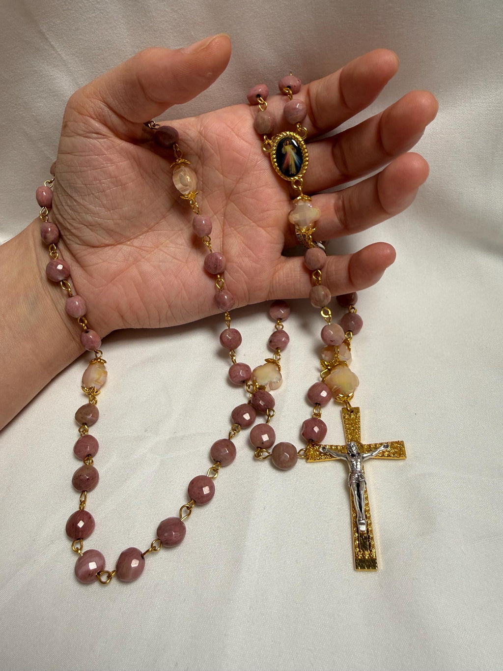 Pink Stone Divine Mercy Rosary additional view
