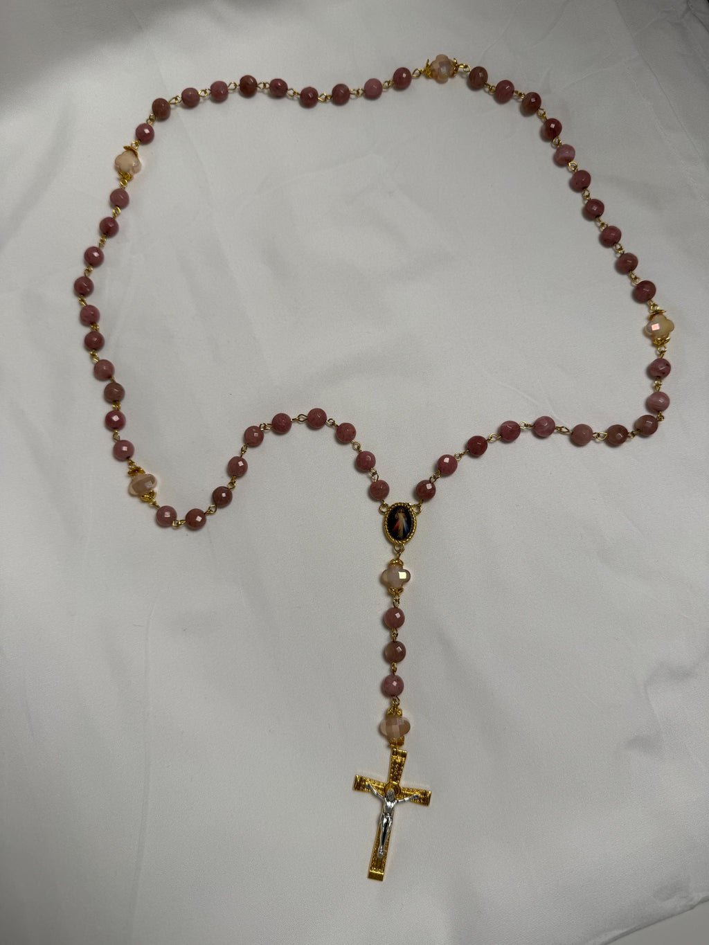 Pink Stone Divine Mercy Rosary alternate view