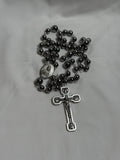 Black Hematite Miraculous Medal Rosary with Stations of the Cross crucifix