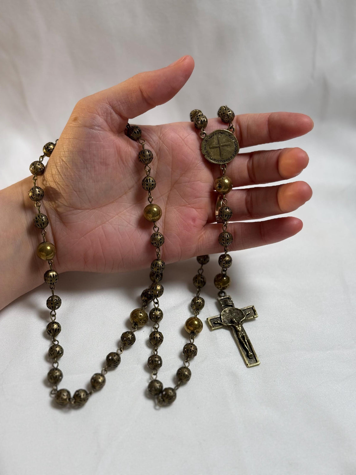 Antique Bronze 8mm Catholic Rosary alternate view