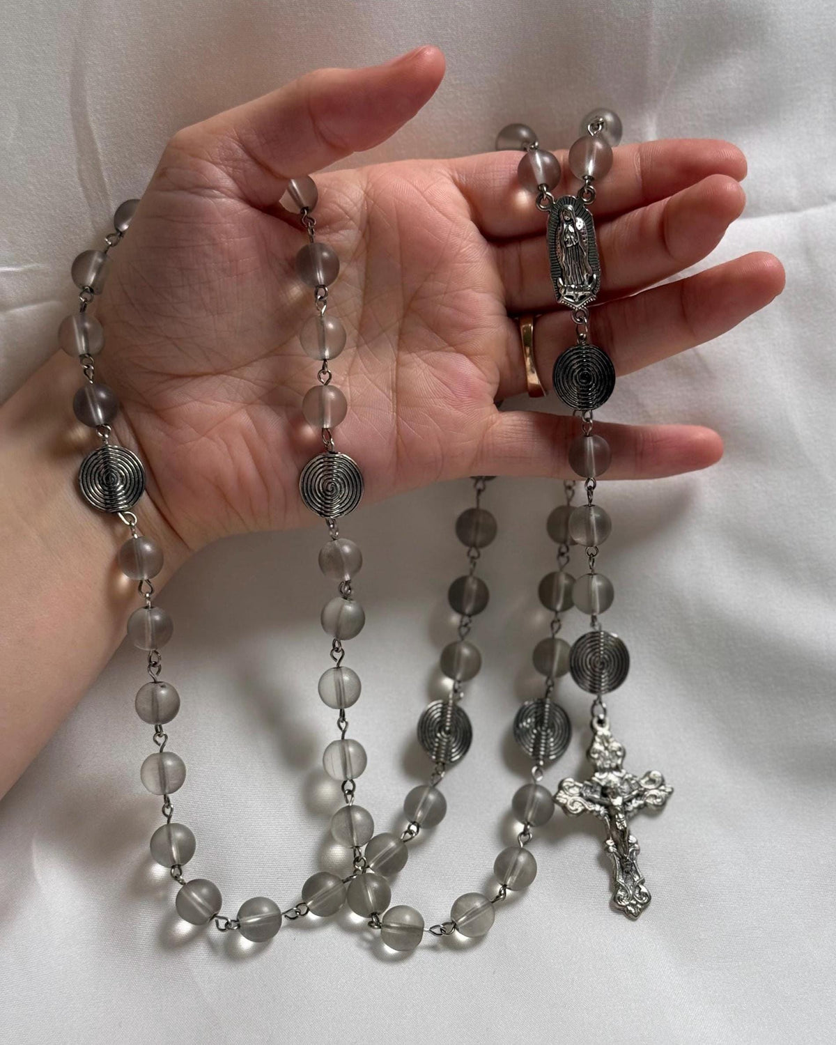 Glass Our Lady of Guadalupe Rosary detail view