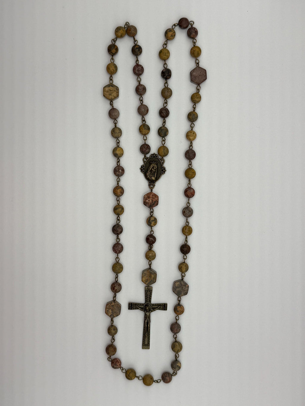 Earth-Tone Jasper Immaculate Heart Rosary detail view