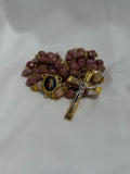 Pink Stone Divine Mercy Rosary with gold-tone crucifix