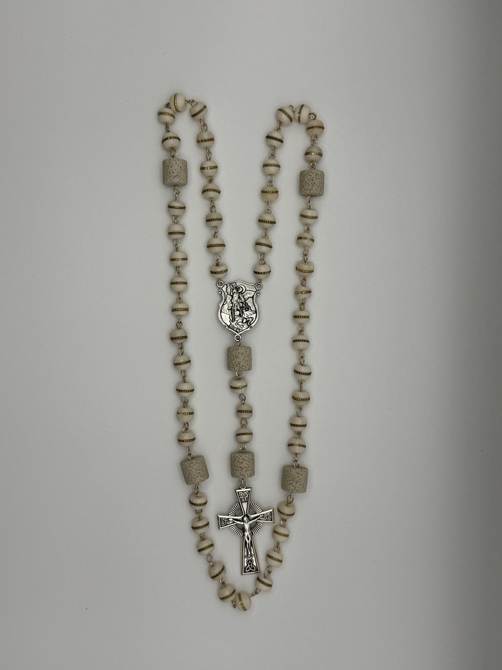 Cream Lava Stone St. Michael Rosary alternate view