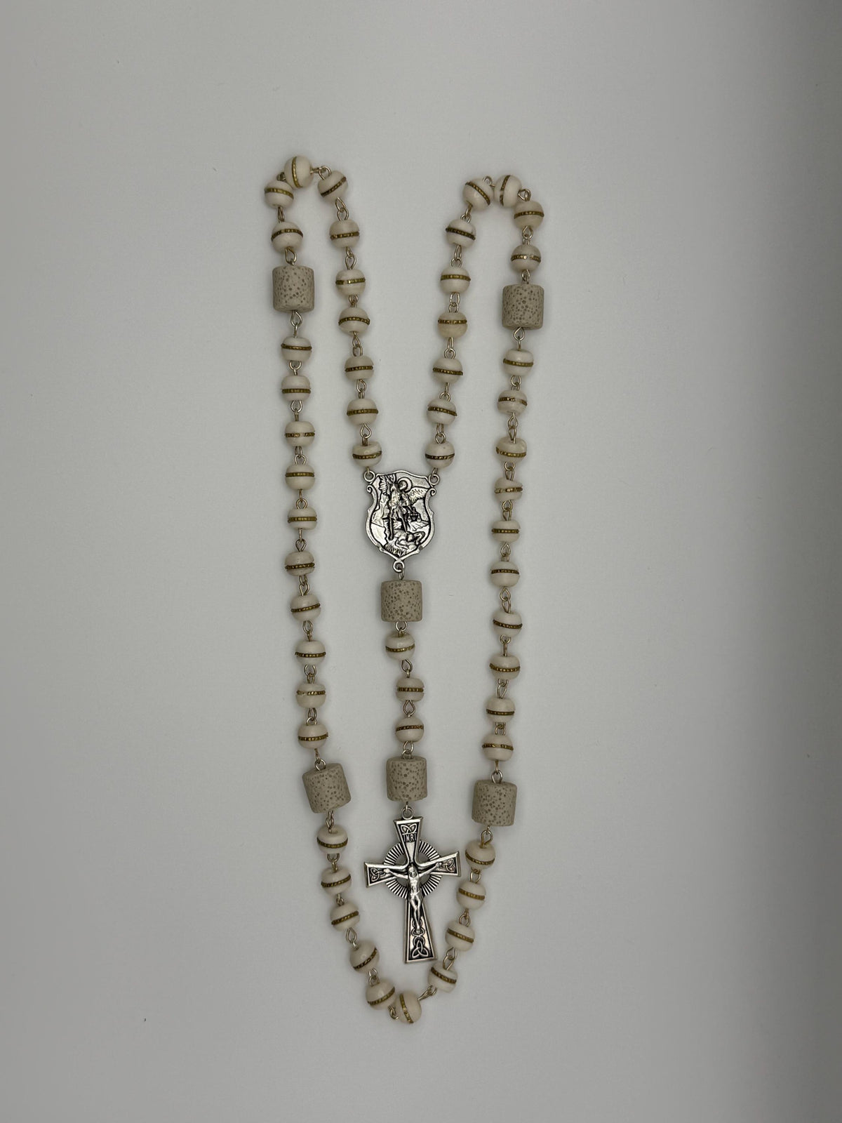 Cream Lava Stone St. Michael Rosary alternate view