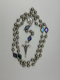 Silver Miraculous Medal Rosary with iridescent crystal accents