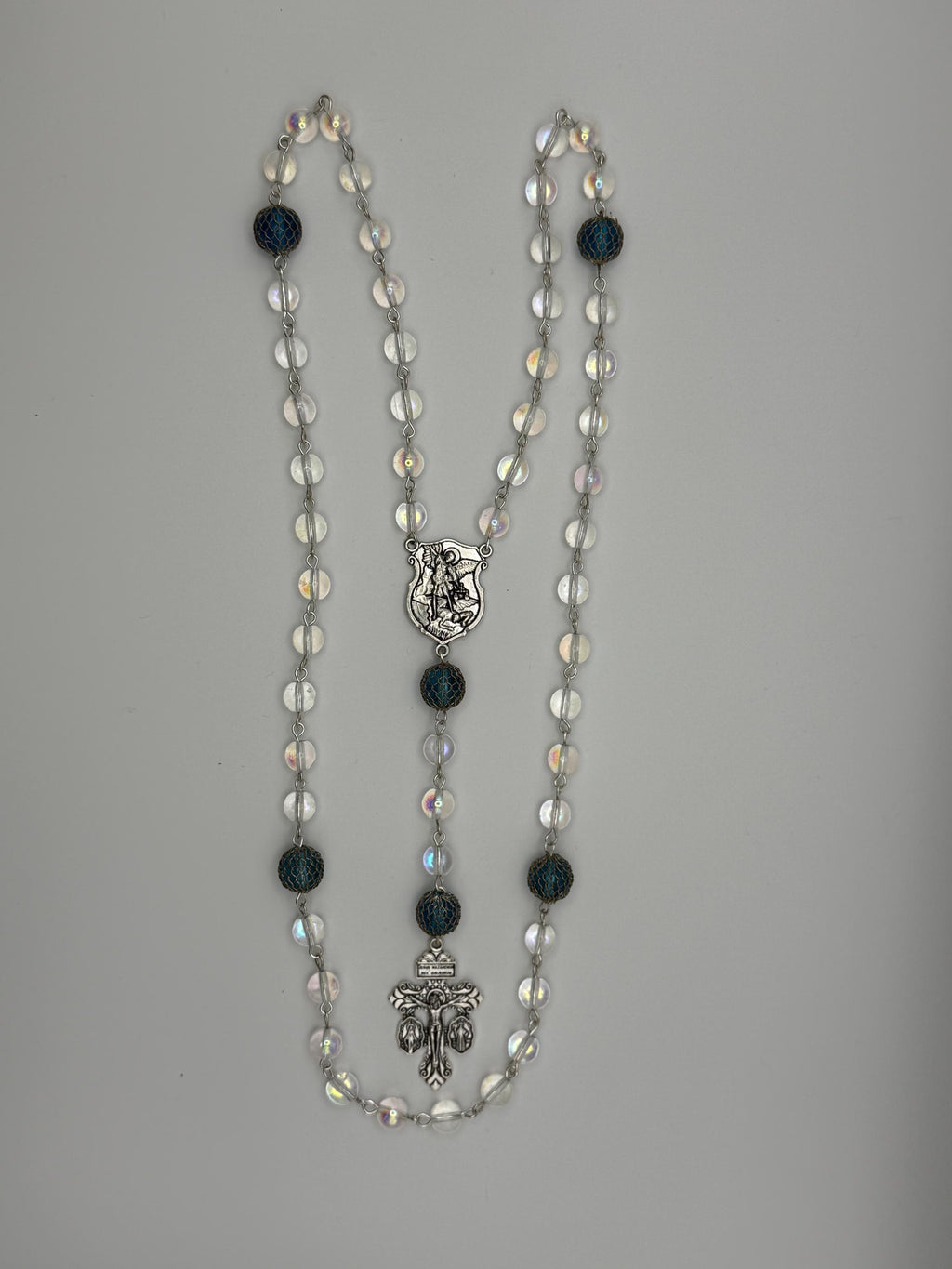 Clear Aurora Crystal St. Michael Rosary alternate view