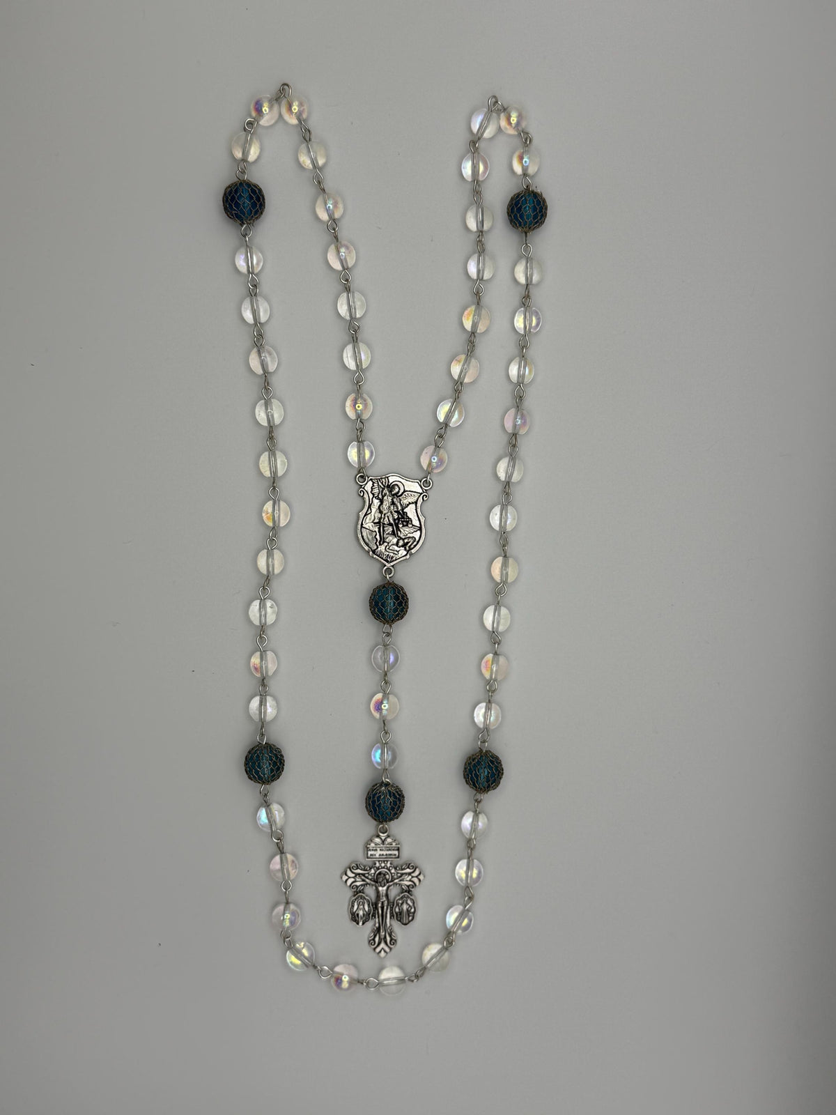 Clear Aurora Crystal St. Michael Rosary alternate view