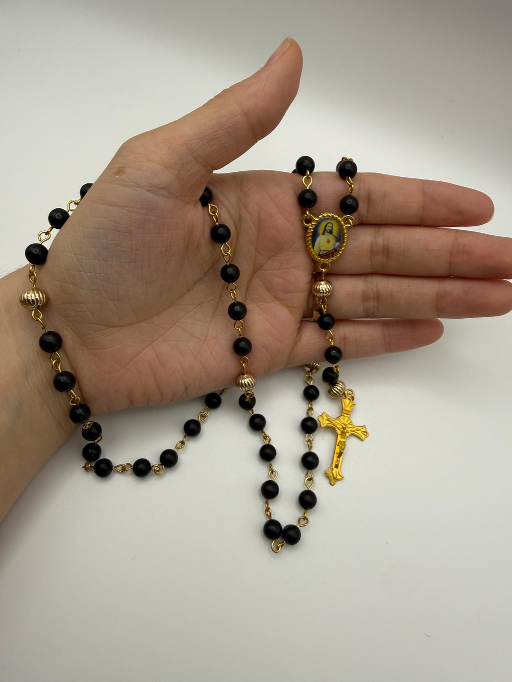 Black and Gold Sacred Heart Rosary