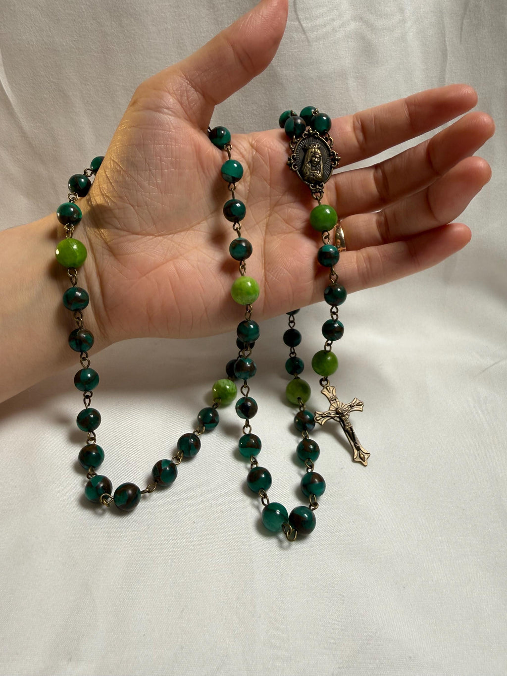 Jade Immaculate Heart Rosary alternate view