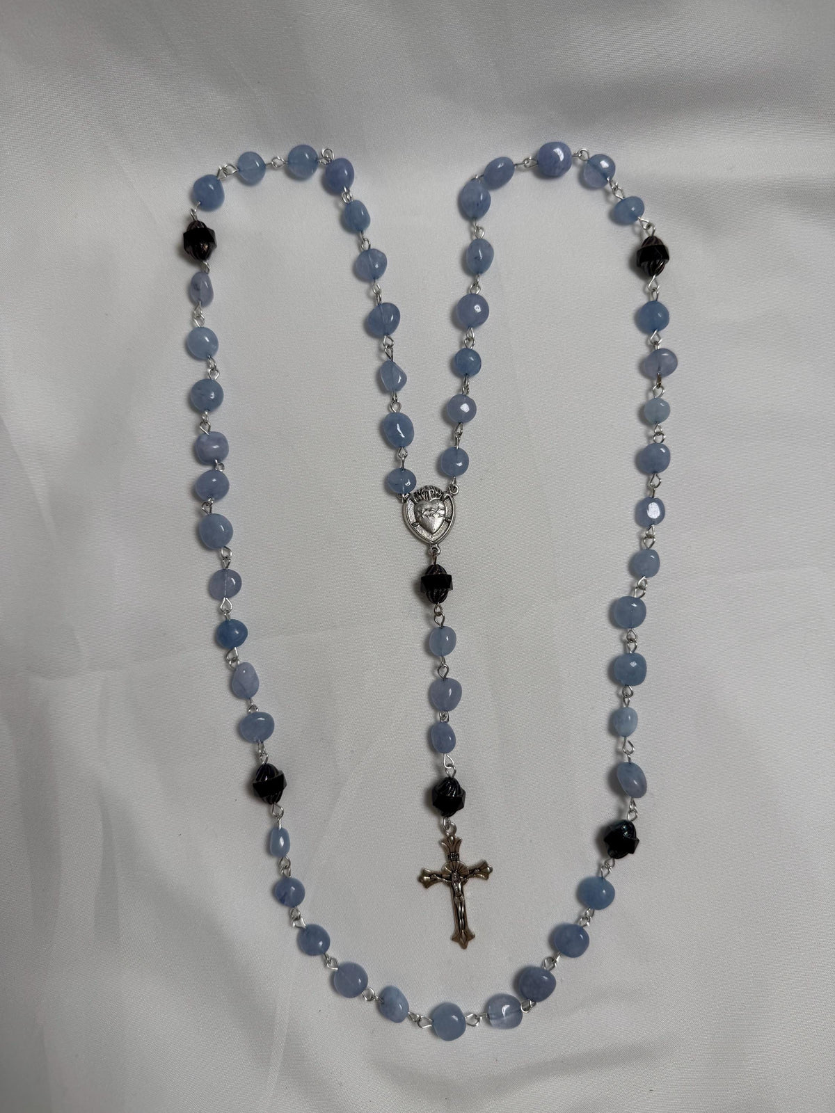 Light Blue Sacred Heart Rosary detail view