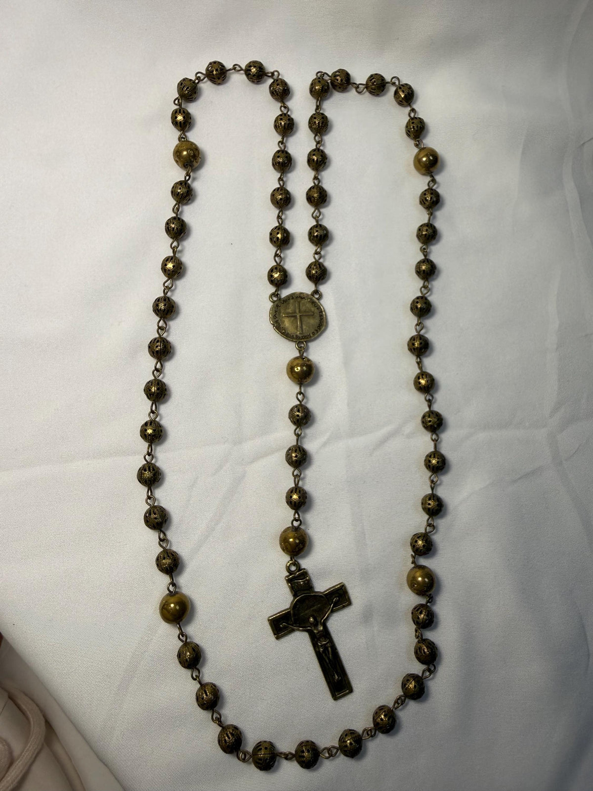 Antique Bronze 8mm Catholic Rosary detail view