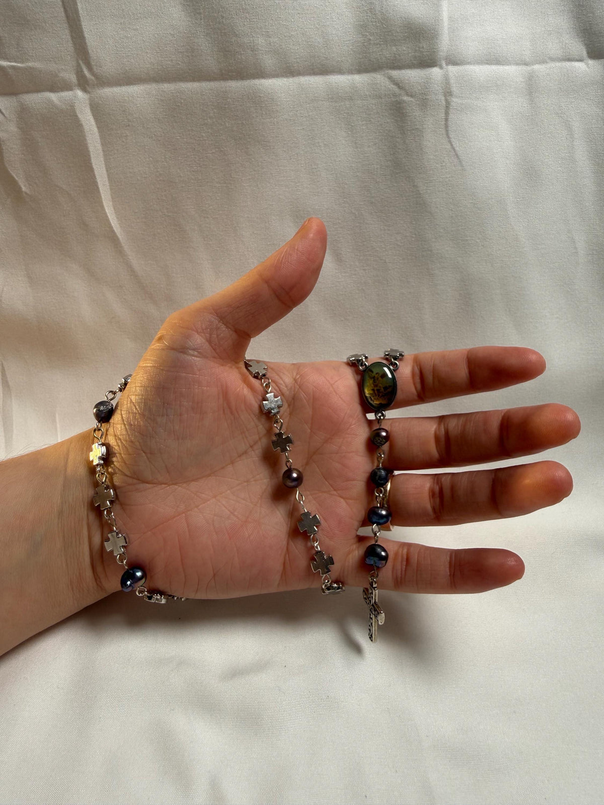 St. Michael black pearl chaplet alternate view