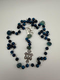 Blue Tiger Eye St. Michael Rosary with green druzy accents and Pardon Crucifix