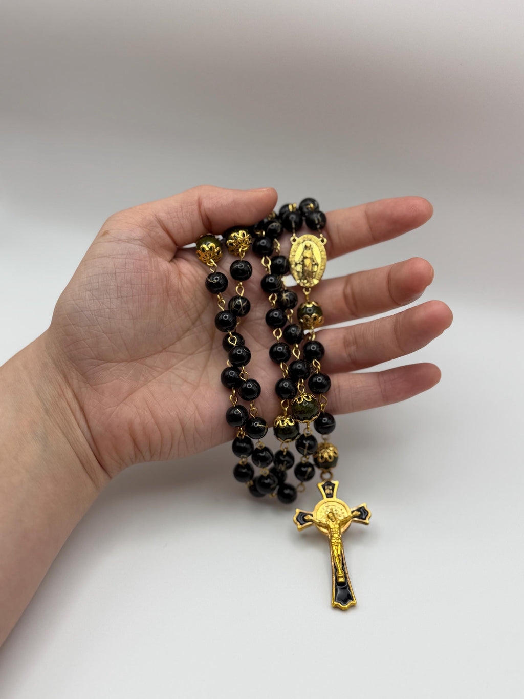 Black and Gold St. Benedict Rosary alternate view