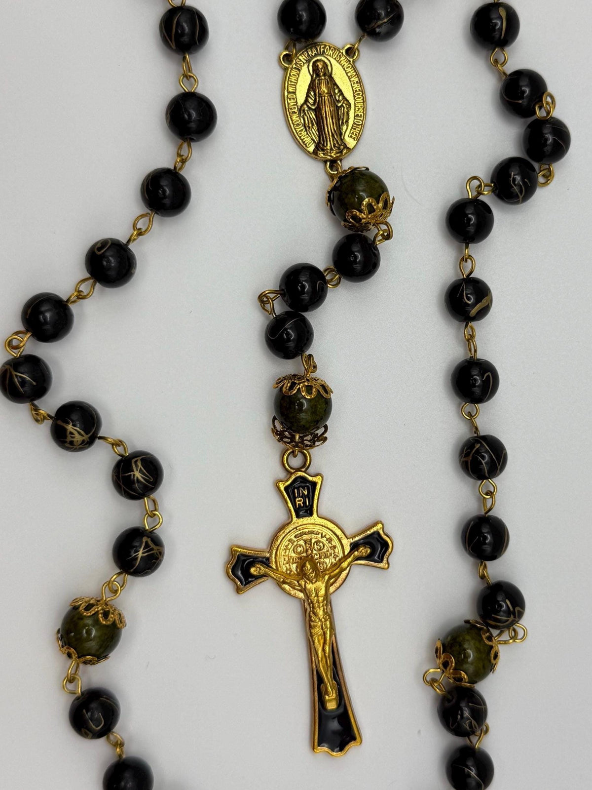 Black and Gold St. Benedict Rosary detail view