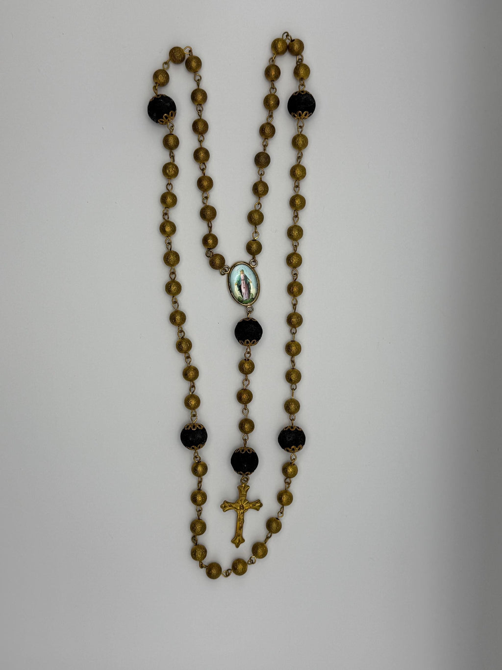 Gold and Black Miraculous Medal Rosary alternate view