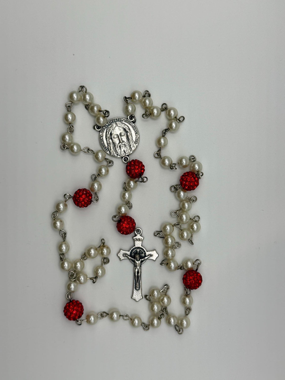 Holy Face Pearl Rosary detail view