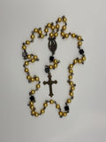 Gold Pearl Miraculous Medal Rosary with black accents