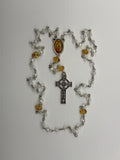 Our Lady of Guadalupe Crystal Rosary with clear and amber beads