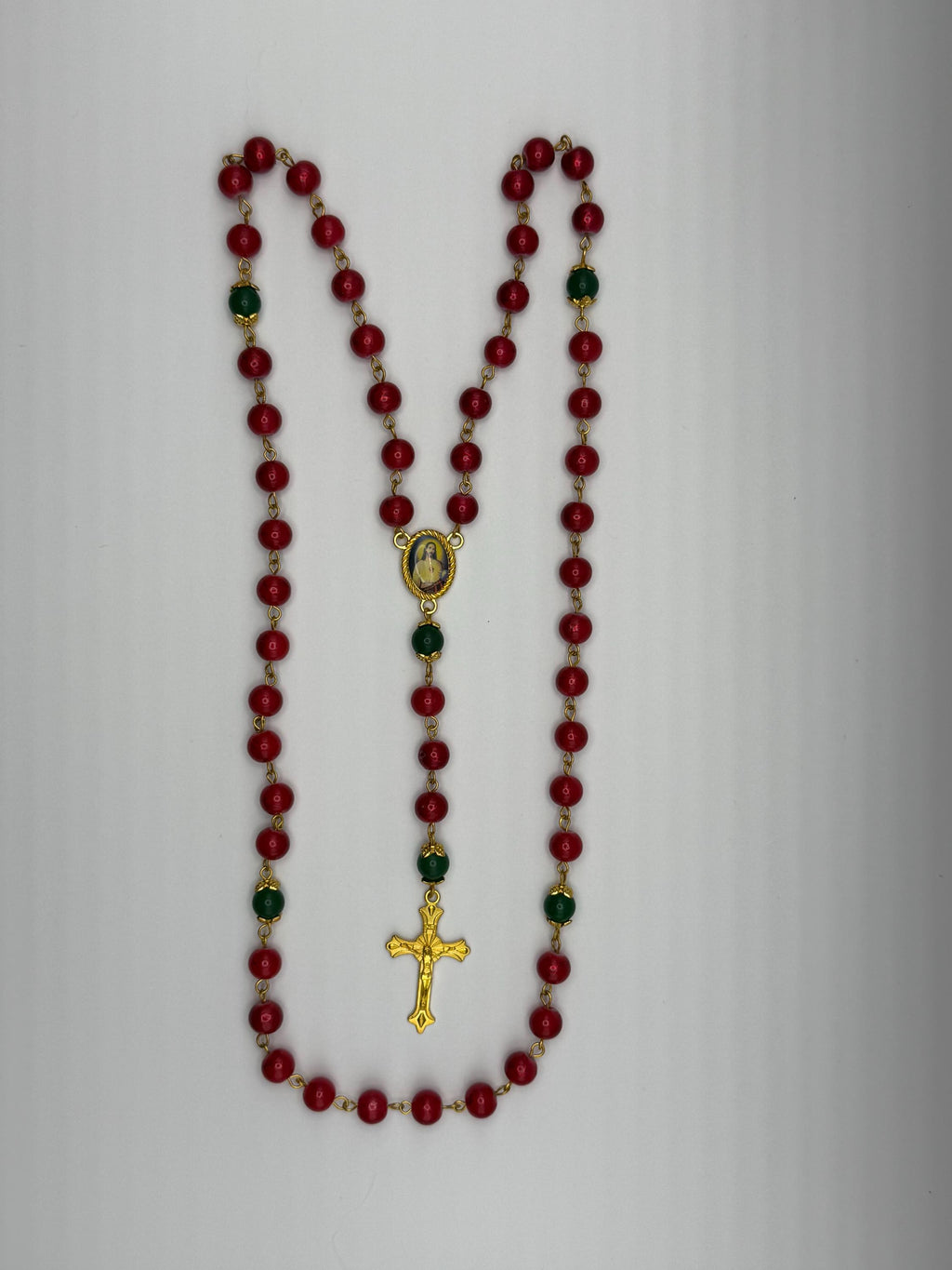 Red and Green Sacred Heart Rosary alternate view