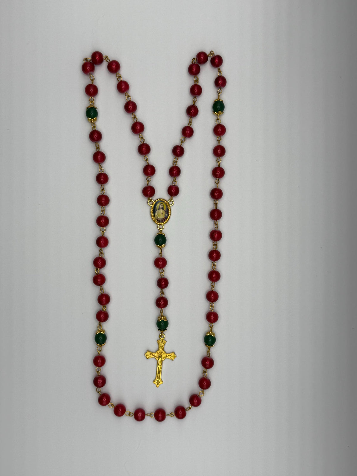 Red and Green Sacred Heart Rosary alternate view