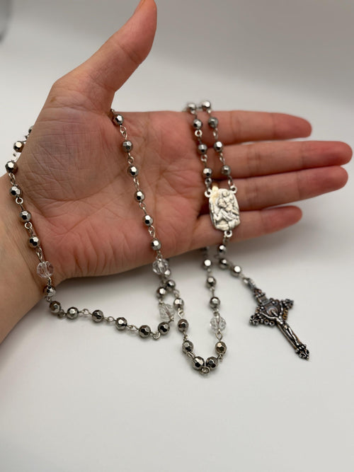 St. Christopher Silver Crystal Rosary alternate view