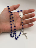 Deep Blue Crystal Miraculous Medal Rosary