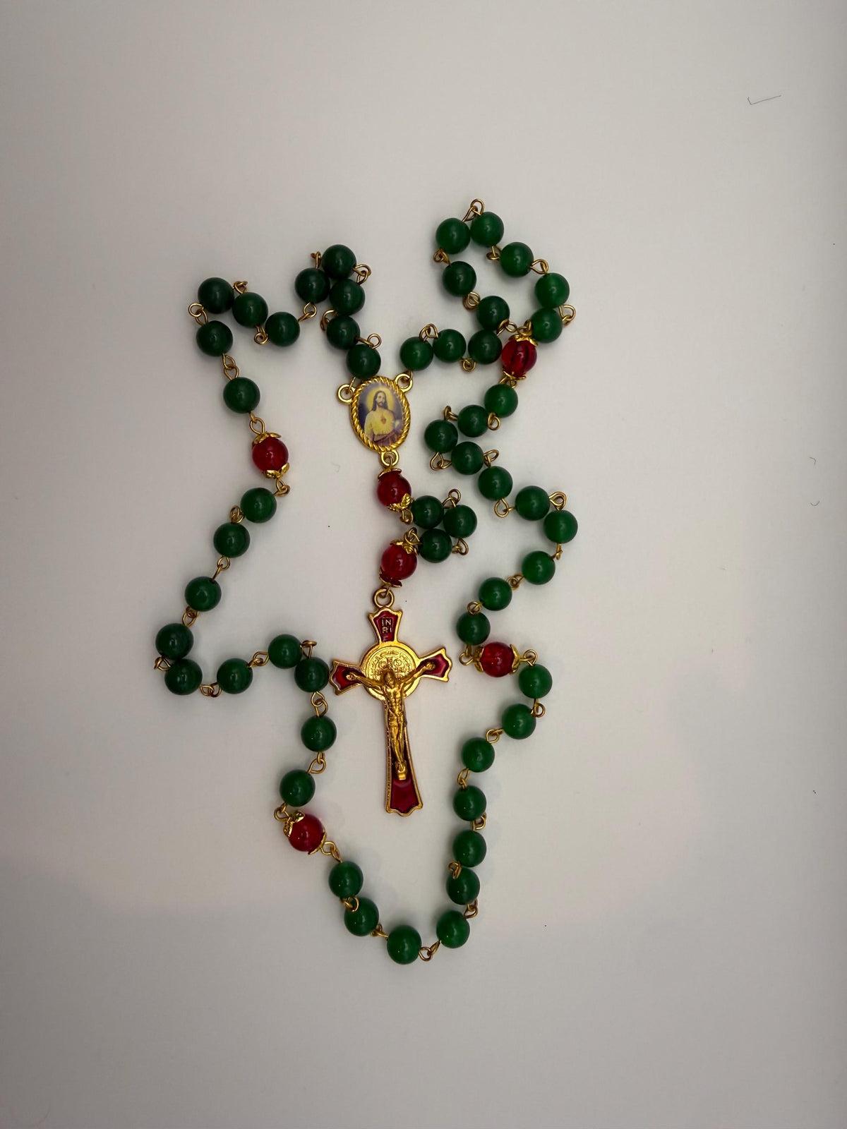 Green and Red Sacred Heart Rosary alternate view