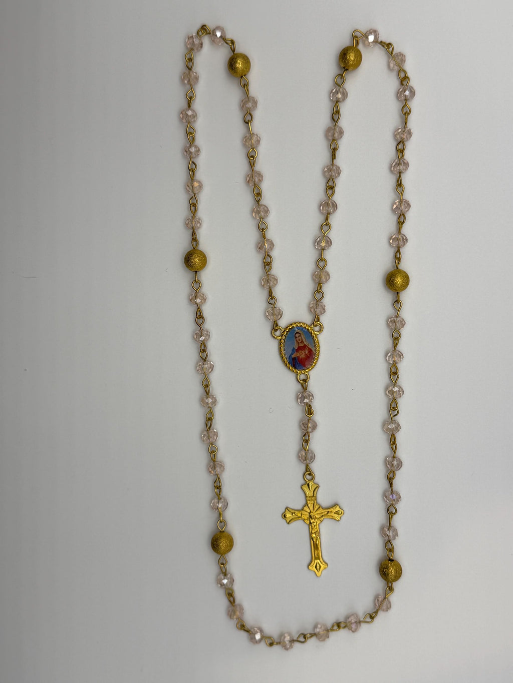 Pink Crystal Immaculate Heart Rosary detail view