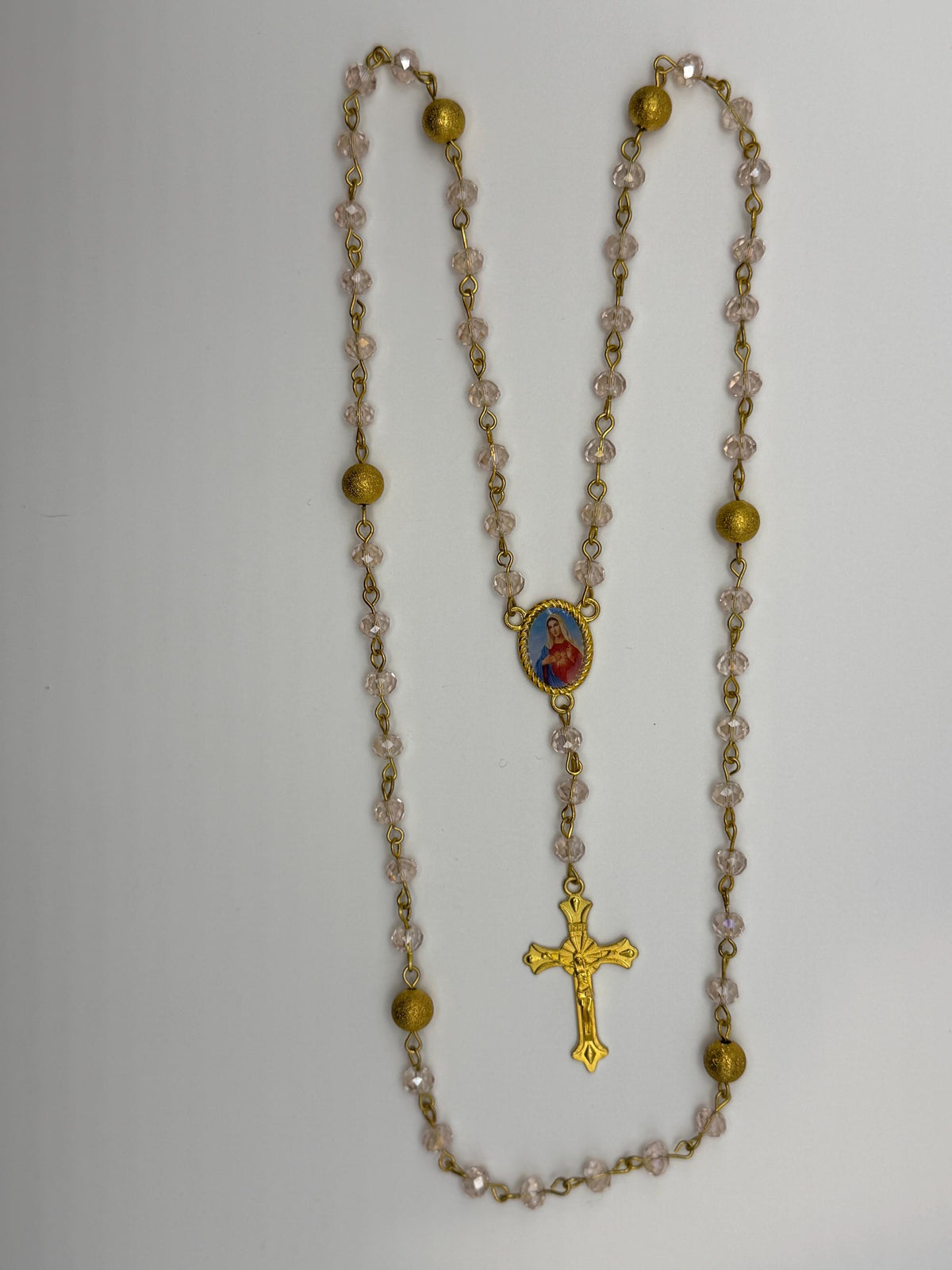 Pink Crystal Immaculate Heart Rosary detail view
