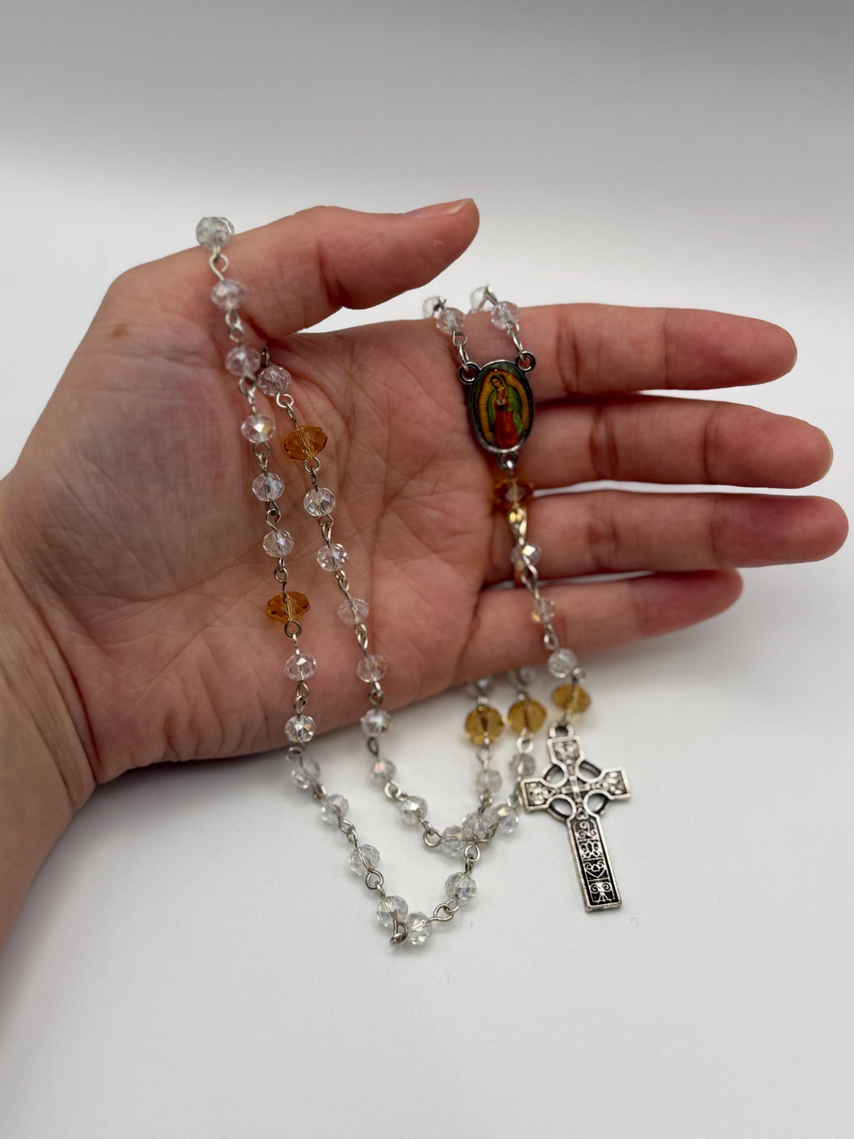 Our Lady of Guadalupe Crystal Rosary detail view