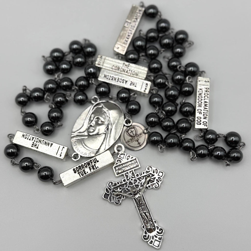 Guided Mysteries Black Hematite Rosary inspired by Medjugorje
