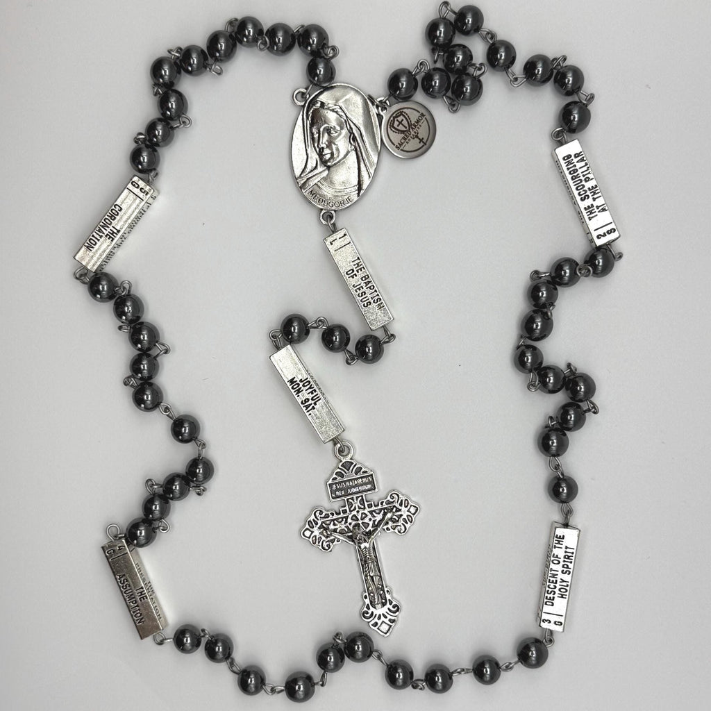 Guided Mysteries Black Hematite Rosary alternate view