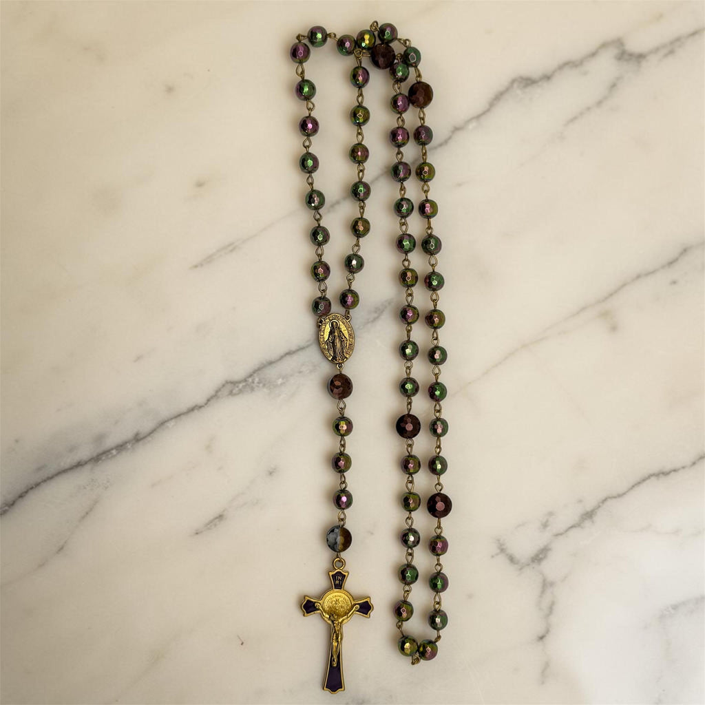 Purple and Green Glass Rosary alternate view