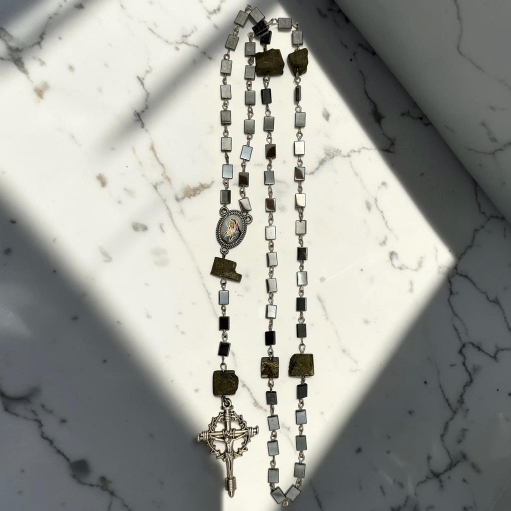 Pyrite Hematite Rosary detail view