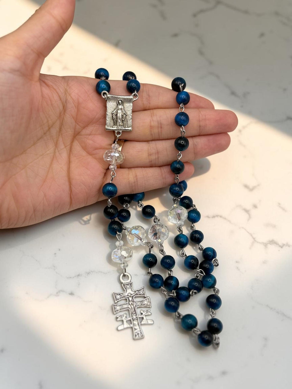 Blue Tiger Eye Rosary detail view