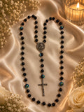 Blue Titanium and Matte Black Marian Rosary with silver-tone crucifix