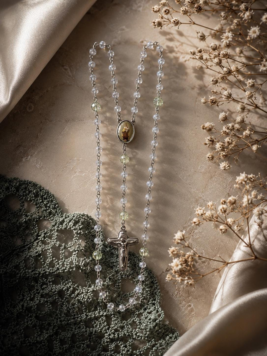 Sage Crystal Marian Rosary detail view