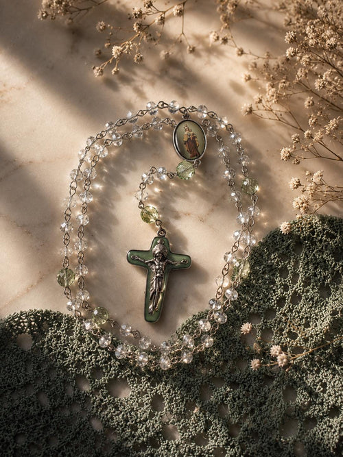 Sage Crystal Marian Rosary with detailed crucifix