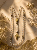 White Glass and Gold Marian Rosary